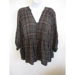 Torrid Top Size 18 / 20 Green Plaid Plaid Button Front